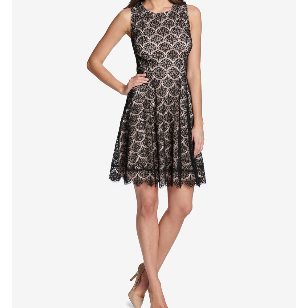 Kensie Black and Tan Fit and Flare Midi Dress